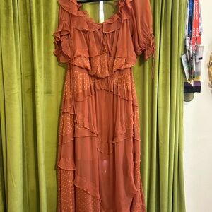 ASOS Ruffled Maxi Dress in Rust